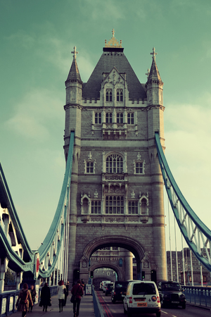 LONDON, UK - SEP 27: Tower Bridge and traffic on September 27, 2013 in London, UK. London is the world's most visited city and the capital of UK.のeditorial素材