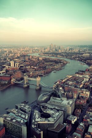 London rooftop view panorama at sunset with urban architectures and Thames River.の写真素材