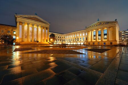 Philadelphia Art Museum at night as the famous city attractions.のeditorial素材