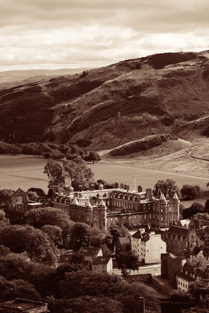 Edinburgh city and mountain viewed from Calton Hill. United Kingdom.の写真素材