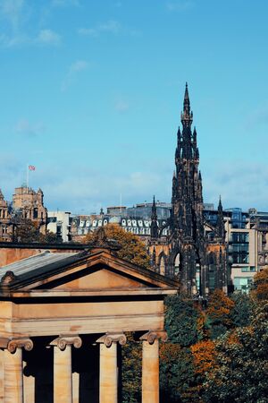 Scott Monument and National Galleries in Edinburghのeditorial素材
