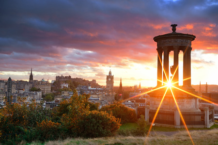 Edinburgh city skyline viewed from Calton Hill. United Kingdom.のeditorial素材