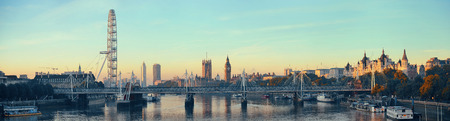 Thames River panorama with London Eye and Westminster Palace in London.の写真素材