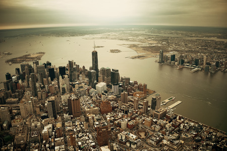 New York City Manhattan downtown aerial viewの写真素材