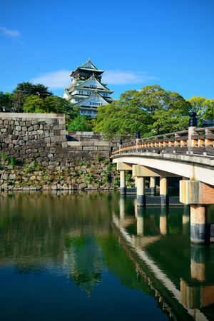 Osaka Castle with bridge as the famous historical landmark of the city. Japan.のeditorial素材