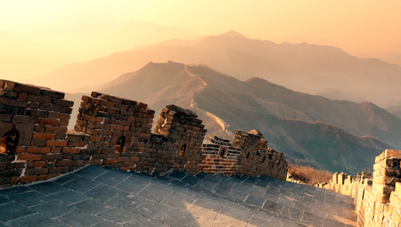 Great Wall in the morning with sunrise and colorful sky in Beijing, China.の写真素材