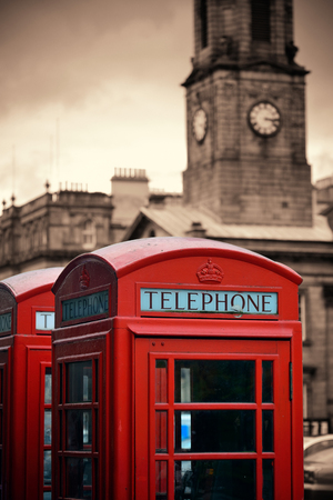 Edinburgh city street view with telephone box in United Kingdom.の写真素材