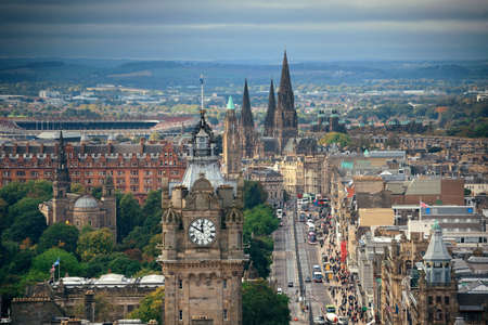 Edinburgh city street viewed from Calton Hill. United Kingdom.