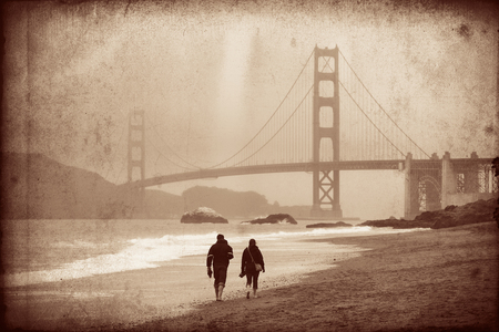 Golden Gate Bridge in San Francisco at Baker Beach.の写真素材