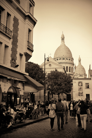 PARIS, FRANCE - MAY 13: City street view on May 13, 2015. With the population of 2M, Paris is the capital and most-populous city of France.のeditorial素材