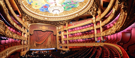 PARIS, FRANCE - MAY 13: Palais Garnier interior view on May 13, 2015 in Paris. With the population of 2M, Paris is the capital and most-populous city of Franceのeditorial素材