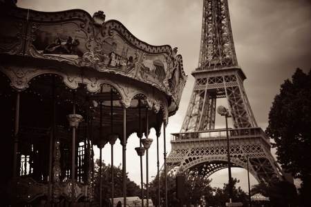 PARIS, FRANCE - MAY 13: Carrousel and Eiffel Tower on May 13, 2015 in Paris. With the population of 2M, Paris is the capital and most-populous city of Franceのeditorial素材