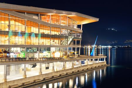VANCOUVER, BC - AUG 17: Canada Place at waterfront at night on August 17, 2015 in Vancouver, Canada. With 603k population, it is one of the most ethnically diverse cities in Canada.のeditorial素材