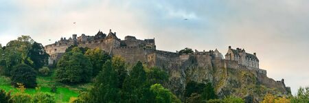 Edinburgh castle panorama as the famous city landmark. United Kingdom.のeditorial素材