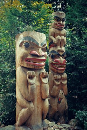 Totem Pole in Capilano park, Vancouver, Canada.の写真素材