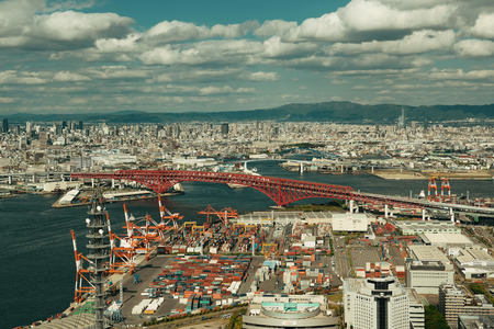 OSAKA, JAPAN - MAY 11: Sea port rooftop view on May 11, 2013 in Osaka. With nearly 19 million inhabitants, Osaka is the second largest metropolitan area in Japan after Tokyo.のeditorial素材