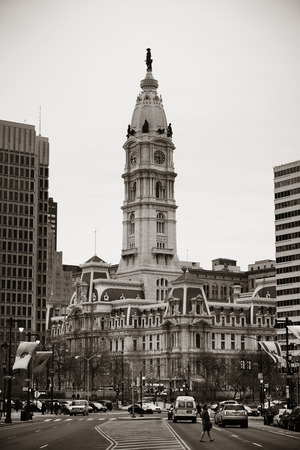 PHILADELPHIA, PENNSYLVANIA - MAR 26: City street view with urban buildings on March 26, 2015 in Philadelphia. It is the largest city in Pennsylvania and the fifth in the United States.のeditorial素材
