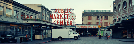 SEATTLE, WA - AUG 14: Public Market Center in downtown on August 14, 2015 in Seattle. Seattle is the largest city in both the State of Washington and the Pacific Northwest region of North Americaのeditorial素材