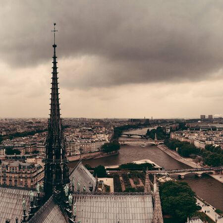 Paris rooftop panorama view from Notre-Dame Cathedral.の写真素材