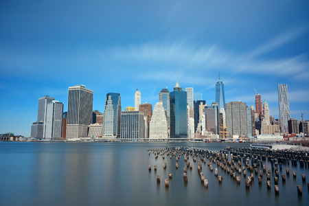 New York City downtown skyline with pier remainsの写真素材