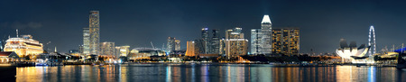 Singapore skyline at night with urban buildingsのeditorial素材