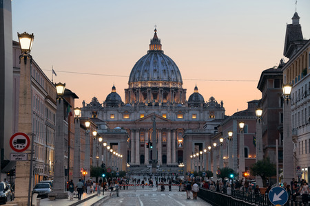VATICAN CITY - JUN 5: Street view with St. Peters Basilica on June 5, 2016 in Vatican City. It is the smallest state in the world..のeditorial素材