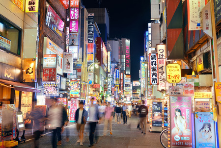 TOKYO, JAPAN - MAY 13: Shinjuku Street view at night on May 13, 2013 in Tokyo. Tokyo is the capital...