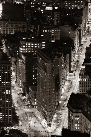 New York City - SEP 11: Flatiron Building closeup at night on September 11, 2015 in New York City....