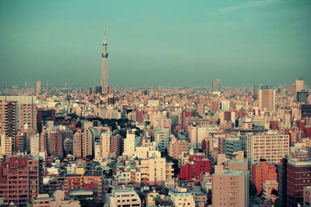 Tokyo urban skyline rooftop view with Skytree, Japan.の写真素材
