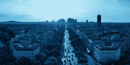 Paris rooftop view of the city skyline with la Defense business district in France.の写真素材