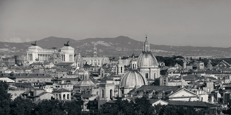 Rome rooftop view with ancient architecture in Italy panorama black and white.の写真素材