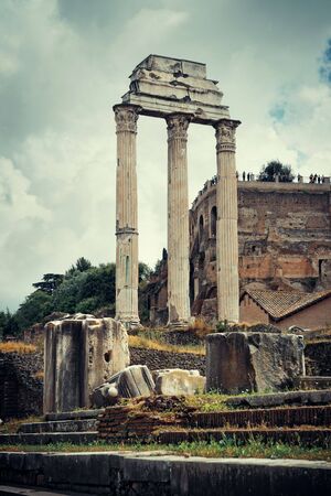 Columns. Rome Forum with ruins of historical buildings. Italy.の写真素材