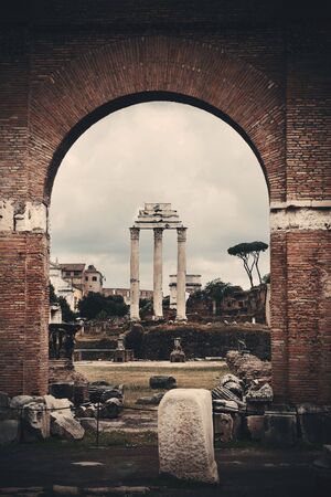 Archway. Rome Forum with ruins of historical buildings. Italy.の写真素材