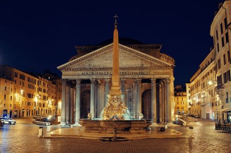 Pantheon at night street view. It is one of the best-preserved Ancient Roman buildings in Rome, Italy.のeditorial素材