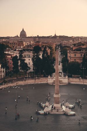 Piazza del Popolo  in Rome, Italy with St. Peter's Basilica in Vatican City.のeditorial素材