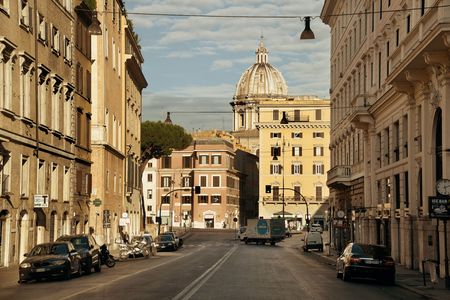 ROME - MAY 12: Street view with traffic and old buildings on May 12, 2016 in Rome, Italy. Rome ranked 14th in the world, and 1st the most popular tourism attraction in Italy.のeditorial素材