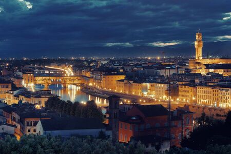 Florence skyline viewed from Piazzale Michelangelo at nightの写真素材