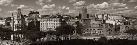 Rome rooftop view with ancient architecture in Italy panorama black and white. の写真素材