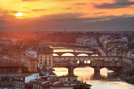 Florence skyline viewed from Piazzale Michelangelo at sunsetの写真素材