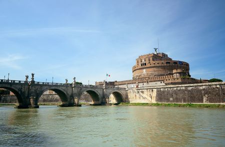 Castel Sant Angelo in Italy Rome and bridge over River Tiberのeditorial素材