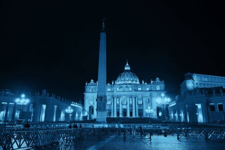St. Peters Basilica at night in Vatican City.の写真素材