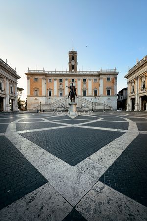 Piazza del Campidoglio with statue of Marcus Aurelius in Rome, Italy.の写真素材