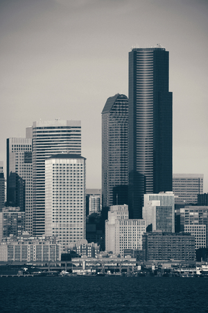 Seattle sunset downtown skyscraper at waterfront.の写真素材