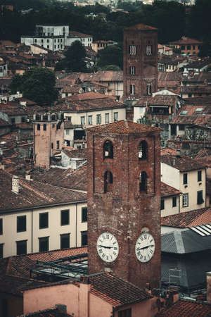 Lucca clock tower viewed from above in Italy.の写真素材