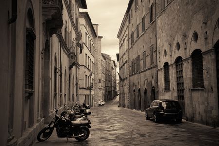 Street view with old buildings in Siena, Italy.の写真素材