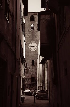 Lucca street view with Santa Maria del Carminein bell tower in Italyの写真素材