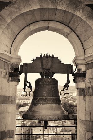 Bell on top of Pisa Leaning Tower in Italyの写真素材