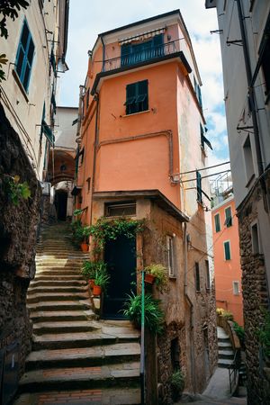 Typical alley view in Riomaggiore in Cinque Terre, Italy.の写真素材