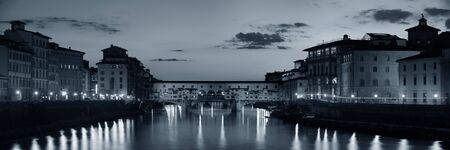 Ponte Vecchio over Arno River panorama in Florence Italy.の写真素材