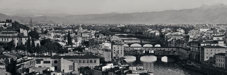Florence skyline panorama viewed from Piazzale Michelangelo in BWの写真素材